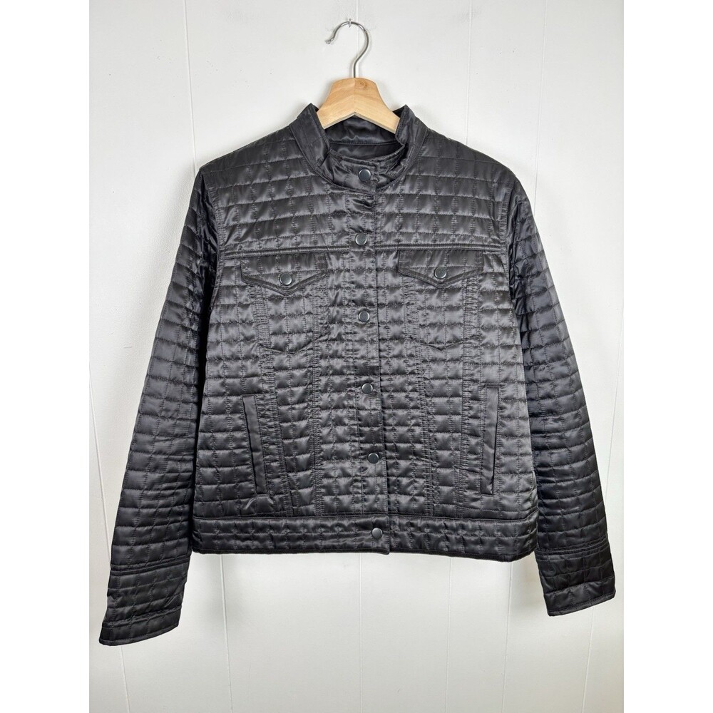 VTG Gap Women’s Large Black Quilted Snap‎ Front Jacket Pockets